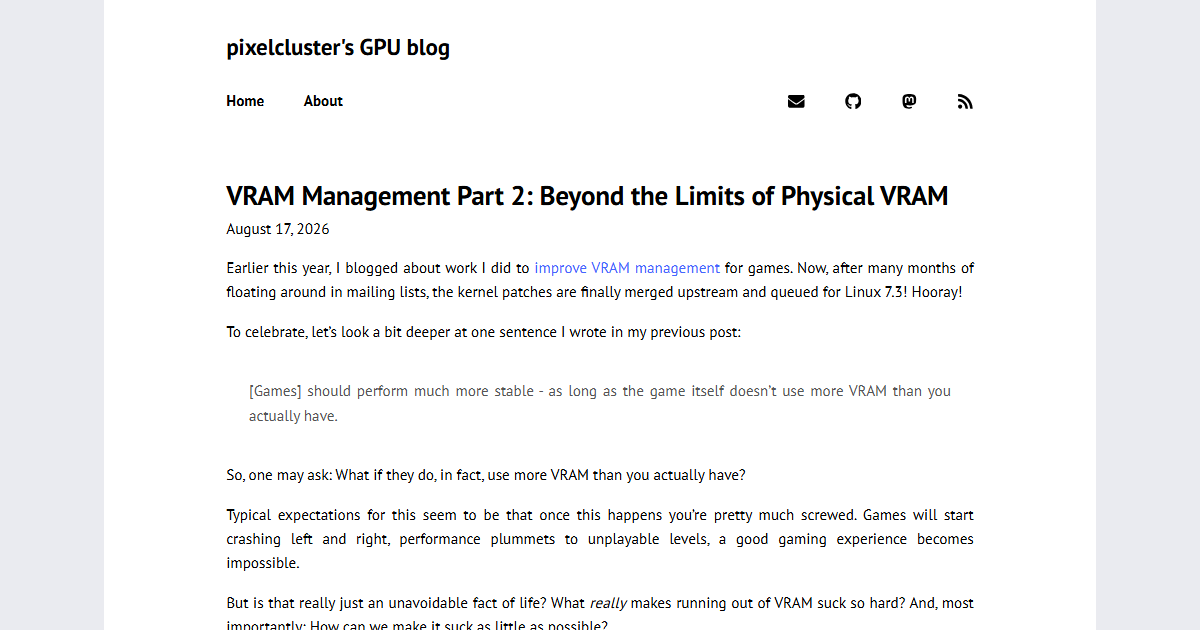 Linux 7.3でVRAM不足時のGPU性能が劇的に向上：AI/MLワークロード安定化と効率化の新境地